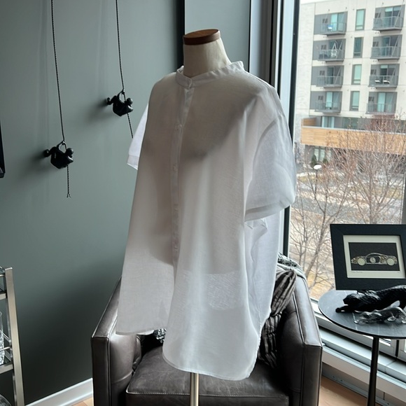 New Eileen Fisher Handkerchief Linen Band Collar Short-Sleeve Shirt Size 3X - Picture 5 of 7